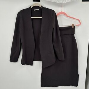MM LaFleur Charcoal Knit Blazer Skirt Set Suit Medium Business Casual Work